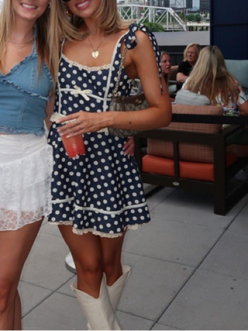 For Love and Lemons Dolly Denim Dot Mini Dress